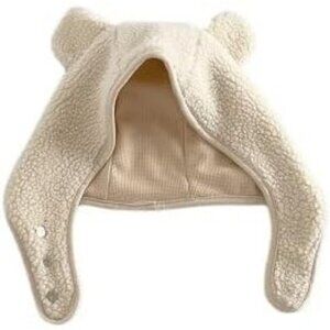 Unisex White Cute Little Bear Safety Helmet Polar Fleece Magnetic Buckle Y2K